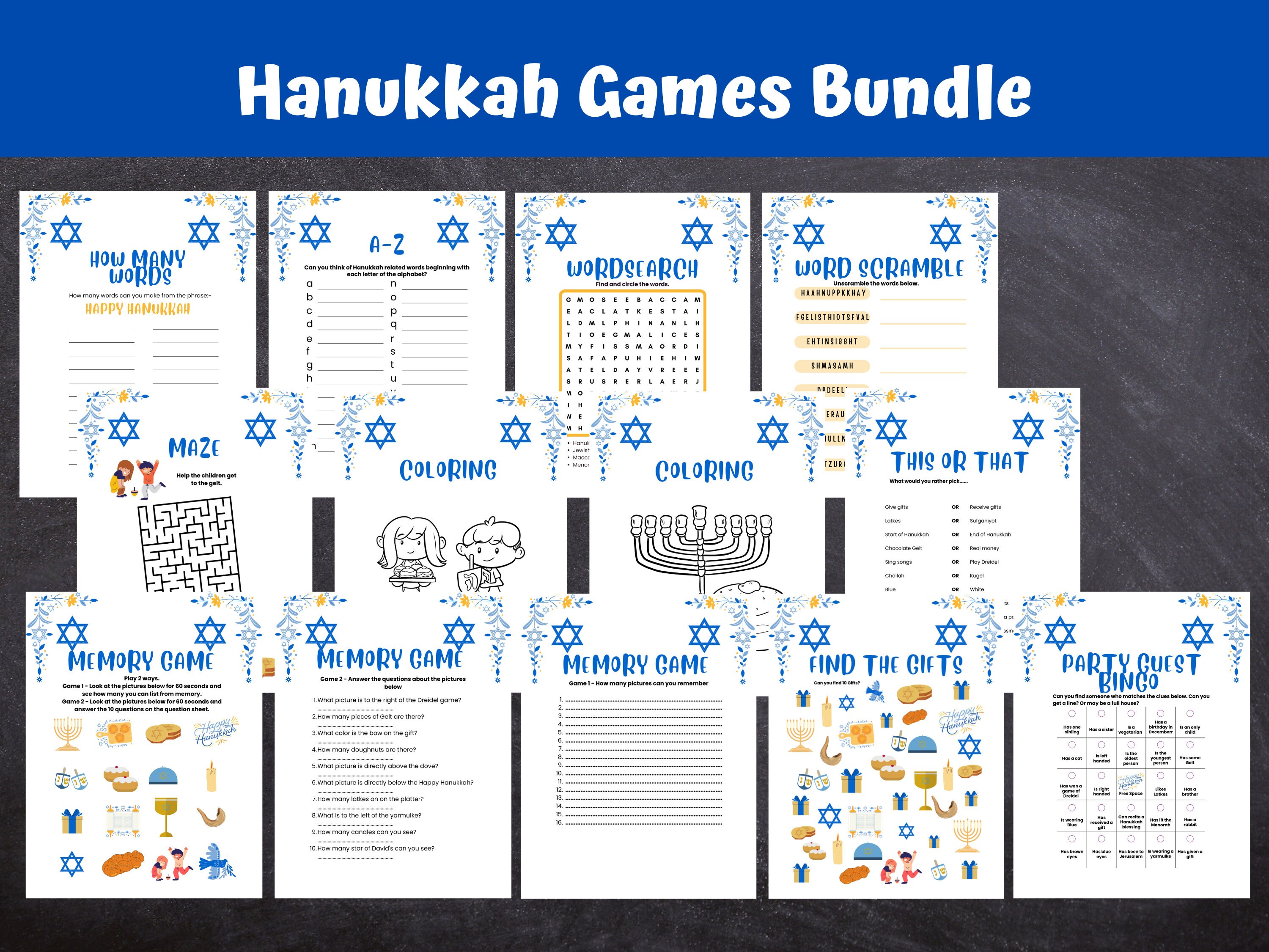Hanukkah Games Bundle, Activities for Adults & Kids, Festival of Lights