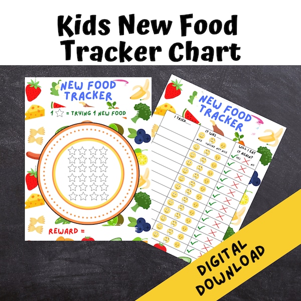 Kids New Food Tracker | Fussy Eaters Reward Chard | Picky Eaters | Try New Foods Reward Chart | DIGITAL DOWNLOAD