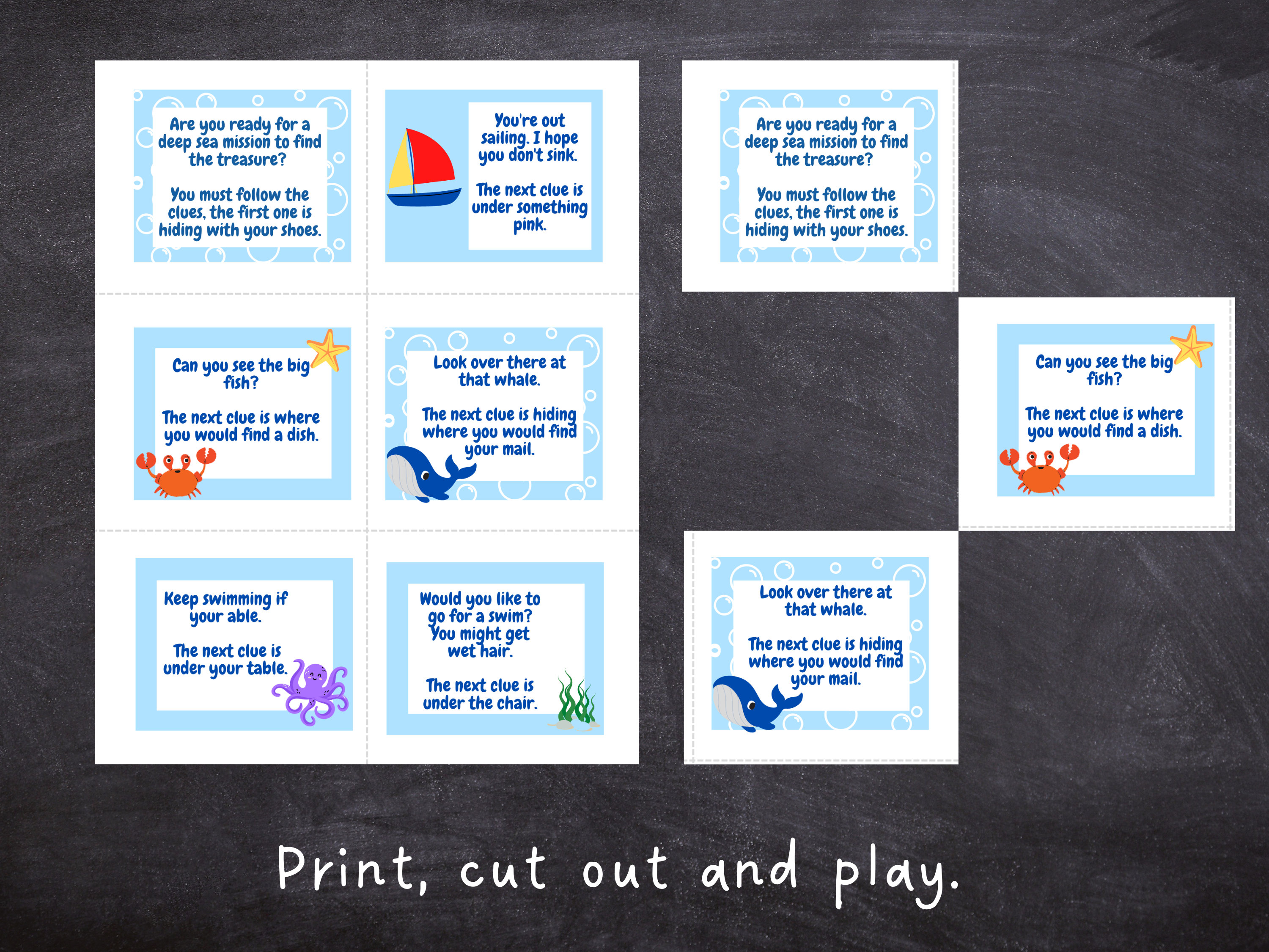 Under the Sea Scavenger Hunt, Indoor and Outdoor Clues, Kids Party Game ...