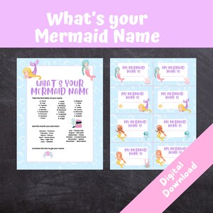 What’s Your Mermaid Name, Mermaid Party Game, Kids Birthday, DIY Printable Party Game, DIGITAL DOWNLOAD