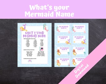 What’s Your Mermaid Name, Mermaid Party Game, Kids Birthday, DIY Printable Party Game, DIGITAL DOWNLOAD