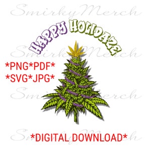 Download digitale albero di cannabis/albero di Natale di cannabis/ include file png pdf svg jpg/ felice holidaze erbaccia albero di Natale/ albero disegnato a mano