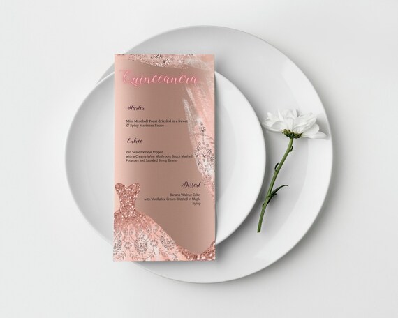 Quinceañera Birthday Menu Card Dinner Menu Elegant Menu - Etsy