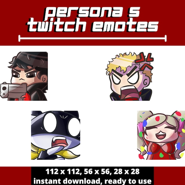 Persona 5 Twitch Emote Set of 4 | Instant Download Ready to Use Twitch Emotes | Persona 5 Game Art Twitch Emotes
