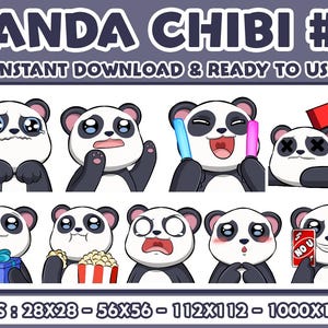 Panda Chibi 5, paquete de gestos de Twitch, paquete de gestos de Discord, gestos para streamers, paquete de gestos.