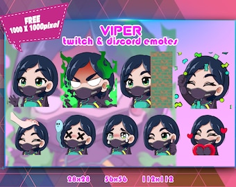 Viper Valorant Chibi, Twitch Emotes Pack, Discord Emotes Pack, Emotes For Streamer, Emotes Pack.