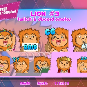 Lion Chibi 3, Pakiet emotikonów Twitch, Pakiet emotikonów Discord, Emotki dla streamerów, Pakiet emotikonów.