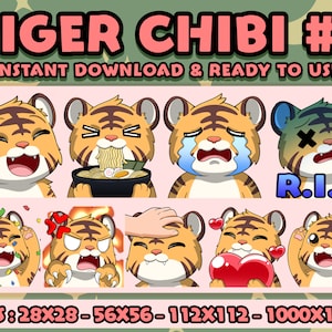 Tiger Chibi, Twitch Emotes Pack, Discord Emotes Pack, Emotes For Streamer, Emotes Pack.
