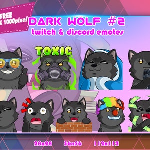 Dark Wolf #2 Chibi, Pacchetto Emote Twitch, Pacchetto Emote Discordia, Emote per Streamer, Pacchetto Emote