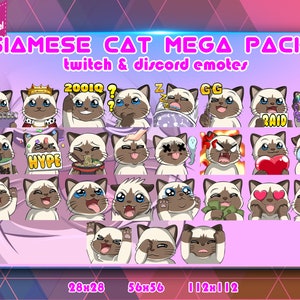 Mega Pack Siamese Cat, Twitch Emotes Pack, Discord Emotes Pack, Emotes For Streamer, Emotes Pack.