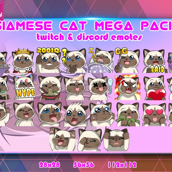 Mega Pack Siamkatze, Twitch Emotes Pack, Discord Emotes Pack, Emotes für Streamer, Emotes Pack.