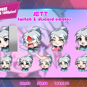 Jett Valorant Chibi, Twitch Emotes Pack, Discord Emotes Pack, Emotes For Streamer, Emotes Pack.