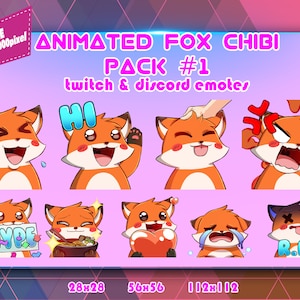 Animated Pack Fox Chibi, Twitch Emotes Pack, Discord Emotes Pack, Emotes For Streamer, Emotes Pack.