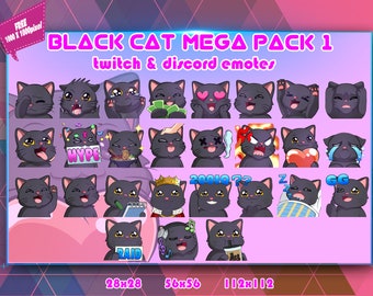 Mega Pack Black Cat, Twitch Emotes Pack, Discord Emotes Pack, Emotes For Streamer, Emotes Pack.