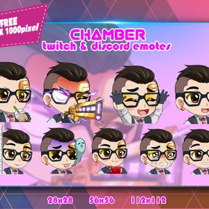 Chamber Valorant Chibi, Twitch Emotes Pack, Discord Emotes Pack, Emotes For Streamer, Emotes Pack.