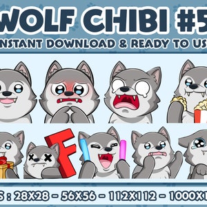 Wolf Chibi 5, Twitch Emotes Pack, Discord Emotes Pack, Emotes For Streamer, Emotes Pack.
