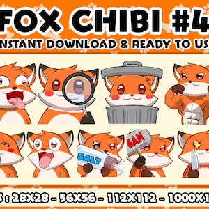 Fox Chibi 4, Twitch Emotes Pack, Discord Emotes Pack, Emotes For Streamer, Emotes Pack.