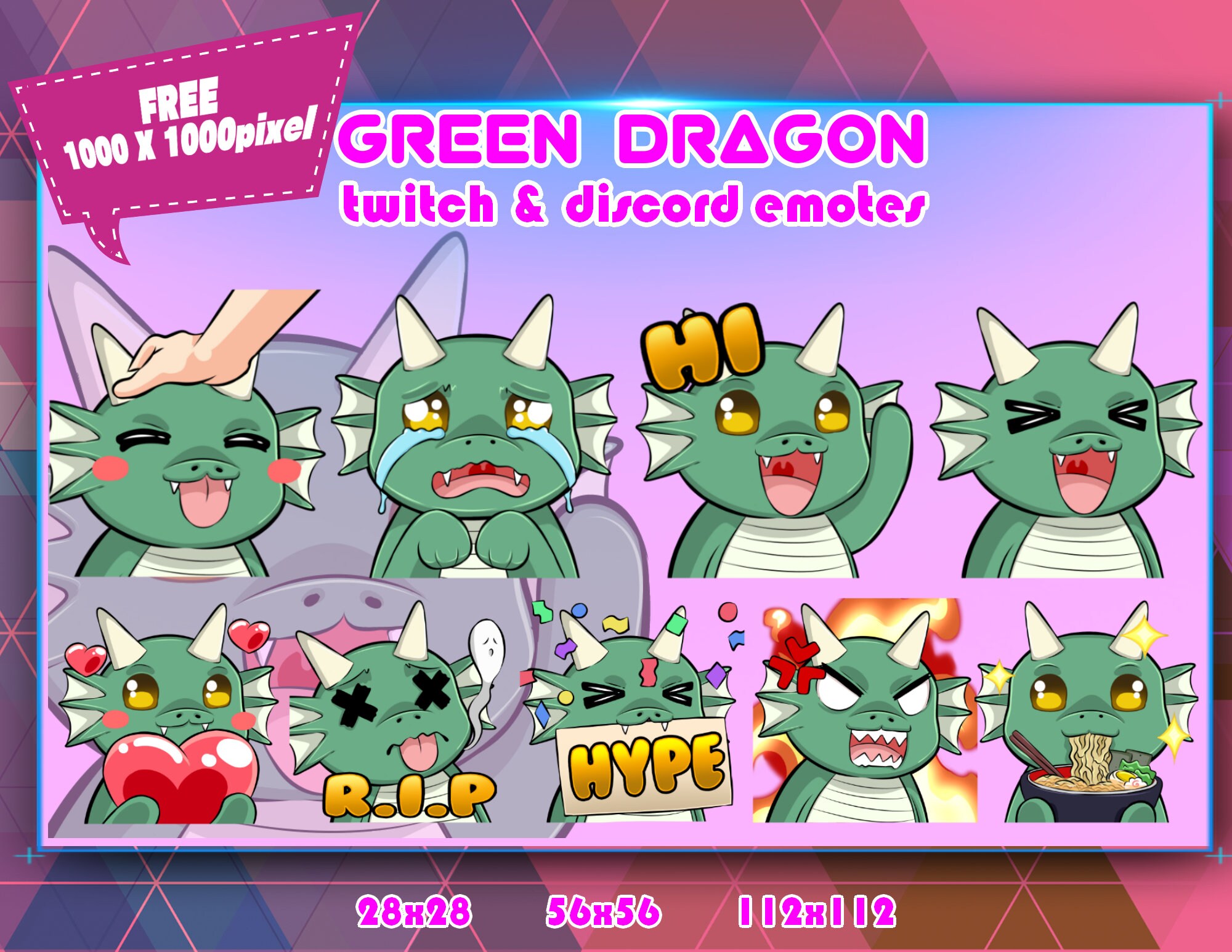 Green Dragon Chibi Twitch Emotes Pack Discord Emotes Pack Etsy UK