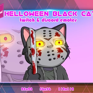 Black Cat Chibi Helloween, Twitch Emotes Pack, Discord Emotes Pack, Emotes For Streamer, Emotes Pack.