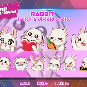 Bunny Chibi, Twitch Emotes Pack, Discord Emotes Pack, Emotes For Streamer, Emotes Pack.