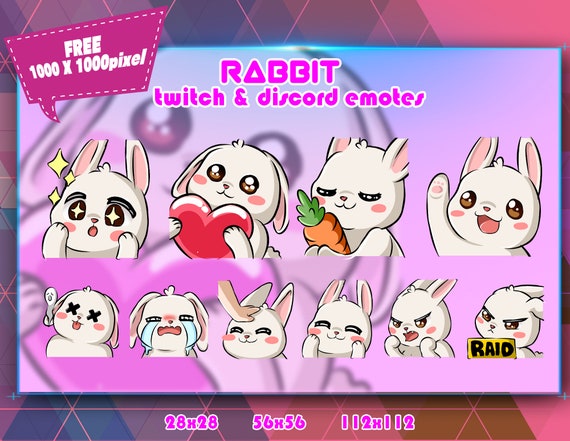 Bunny Chibi Twitch Emotes Pack: Streamer Discord Emotes (Digital Download)