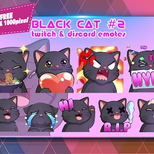 Black Cat Chibi #2, Twitch Emotes Pack, Discord Emotes Pack, Emotes For Streamer, Emotes Pack.