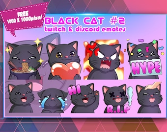 Black Cat Chibi #2, Twitch Emotes Pack, Discord Emotes Pack, Emotes For Streamer, Emotes Pack.