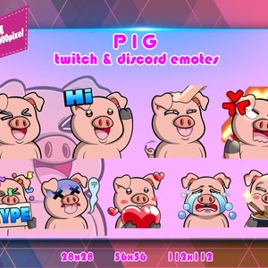 Cerdo Chibi, paquete de gestos de Twitch, paquete de gestos de Discord, gestos para streamers, paquete de gestos.