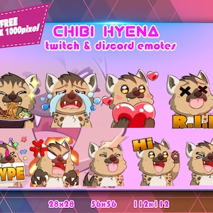 Hyena Chibi, Twitch Emotes Pack, Discord Emotes Pack, Emotes For Streamer, Emotes Pack.