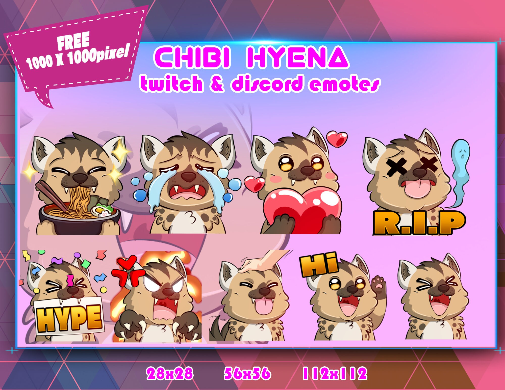 Pack de emoticonos de Hiena Chibi: emoticonos para streamers de Twitch y Discord (descarga digital)