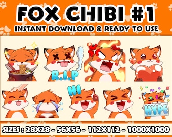 Fox Chibi, Twitch Emotes Pack, Discord Emotes Pack, Emotes For Streamer, Emotes Pack.