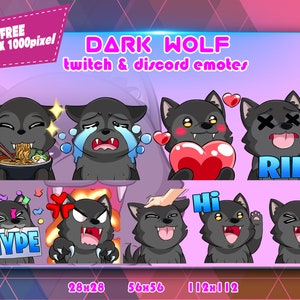 Dark Wolf Chibi, Twitch Emotes Pack, Discord Emotes Pack, Emotes For Streamer, Emotes Pack.
