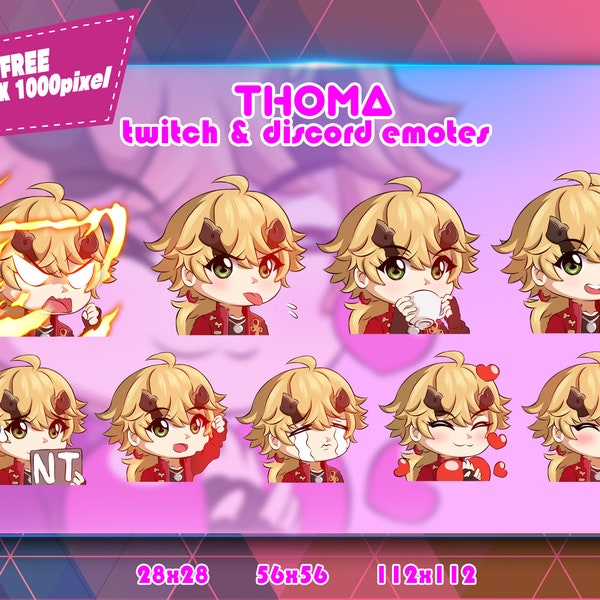 Thoma Genshin Impact, Twitch Emotes-pakket, Discord Emotes-pakket, Emotes voor streamer, Emotes-pakket.