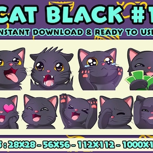 Black Cat Chibi, Twitch Emotes Pack, Discord Emotes Pack, Emotes For Streamer, Emotes Pack.