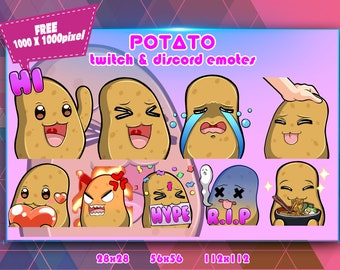 Potato Chibi Emotes Paket: Twitch & Discord Streamer Emotes (PNG)