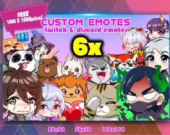 6x Custom Emotes Chibi (FREE 1 ANIMATED EMOTES) , Twitch Emotes Pack, Discord Emotes Pack, Emotes For Streamer, Emotes Pack.