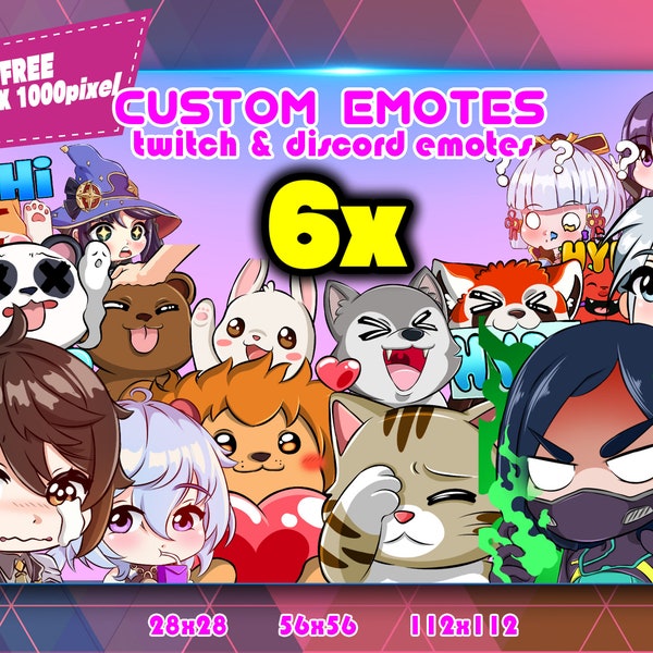 6x Custom Emotes Chibi (FREE 1 ANIMATED EMOTES) , Twitch Emotes Pack, Discord Emotes Pack, Emotes For Streamer, Emotes Pack.