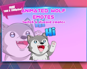 Animated Wolf Chibi Wave Emotes: Twitch/Discord Streamer Pack (PNG)