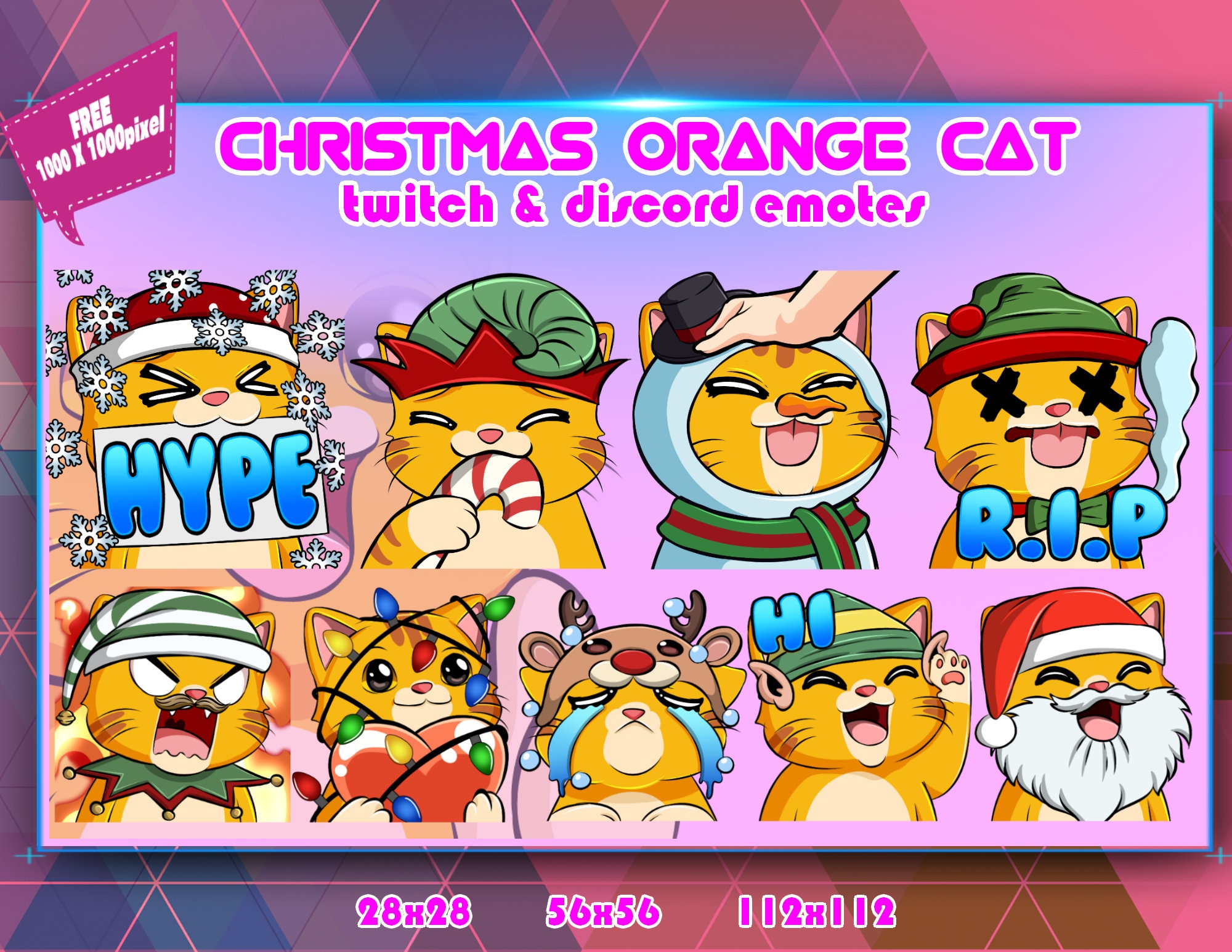 Orange Cat Christmas , Twitch Emotes Pack, Discord Emotes Pack, Emotes For Streamer, Emotes Pack.