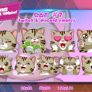 Tabby Cat Chibi, Twitch Emotes Pack, Discord Emotes Pack, Emotes For Streamer, Emotes Pack.