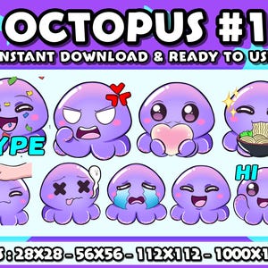 Octopus Chibi, Twitch Emotes Pack, Discord Emotes Pack, Emotes für Streamer, Emotes Pack.