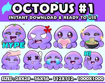 Pacchetto di emote Octopus Chibi: Twitch, Discord, Streamer (download digitale)
