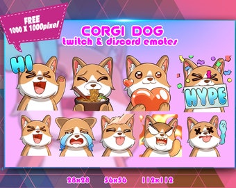 Corgi Chibi Twitch Emotes Pack: 9 PNG Streamer Emotes (Digital Download)