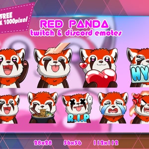 Panda rojo Chibi, paquete de gestos de Twitch, paquete de gestos de Discord, gestos para streamers, paquete de gestos.