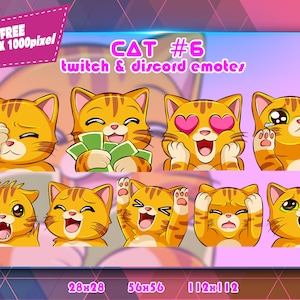 Orange Cat Chibi #3, Pacchetto Emote Twitch, Pacchetto Emote Discord, Emote per Streamer, Pacchetto Emote.