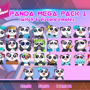 Mega Pack Panda Chibi, Paquete de gestos de Twitch, Paquete de gestos de Discord, Gestos para streamers, Paquete de gestos.
