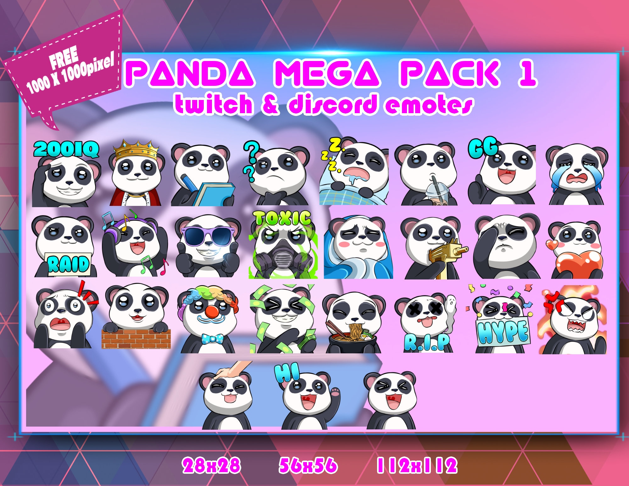 Mega Pack Panda Chibi, Twitch Emotes Pack, Discord Emotes Pack, Emotes For Streamer, Emotes Pack.
