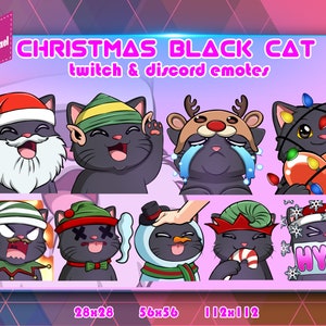 Navidad de gato negro, paquete de gestos de Twitch, paquete de gestos de discordia, gestos para streamer, paquete de gestos.