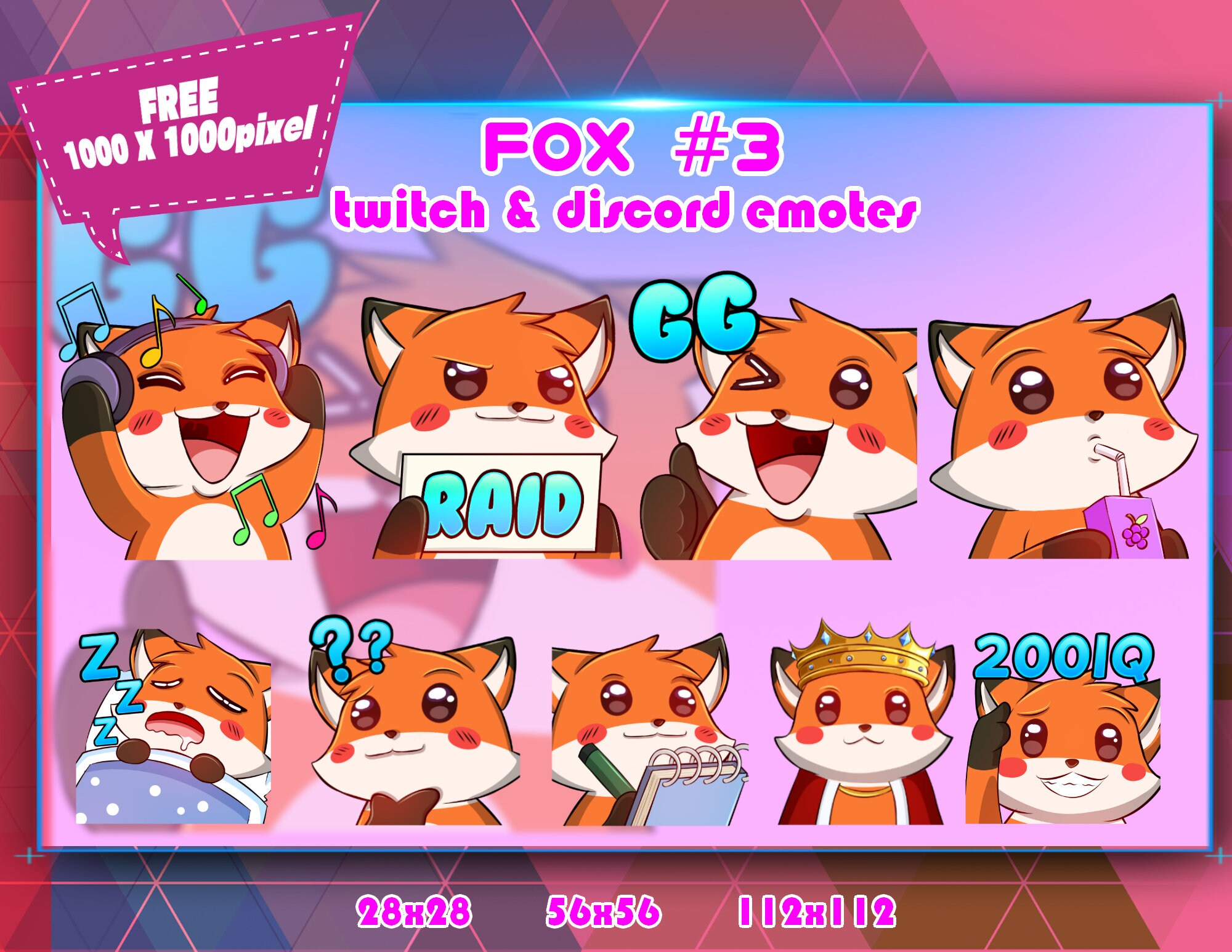 KAWAII FOX Big Pack Twitch and Discord Streamer Emotes -  Portugal