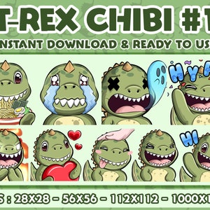 Trex Dinosaur Chibi, Twitch Emotes Pack, Discord Emotes Pack, Emotes For Streamer, Emotes Pack.